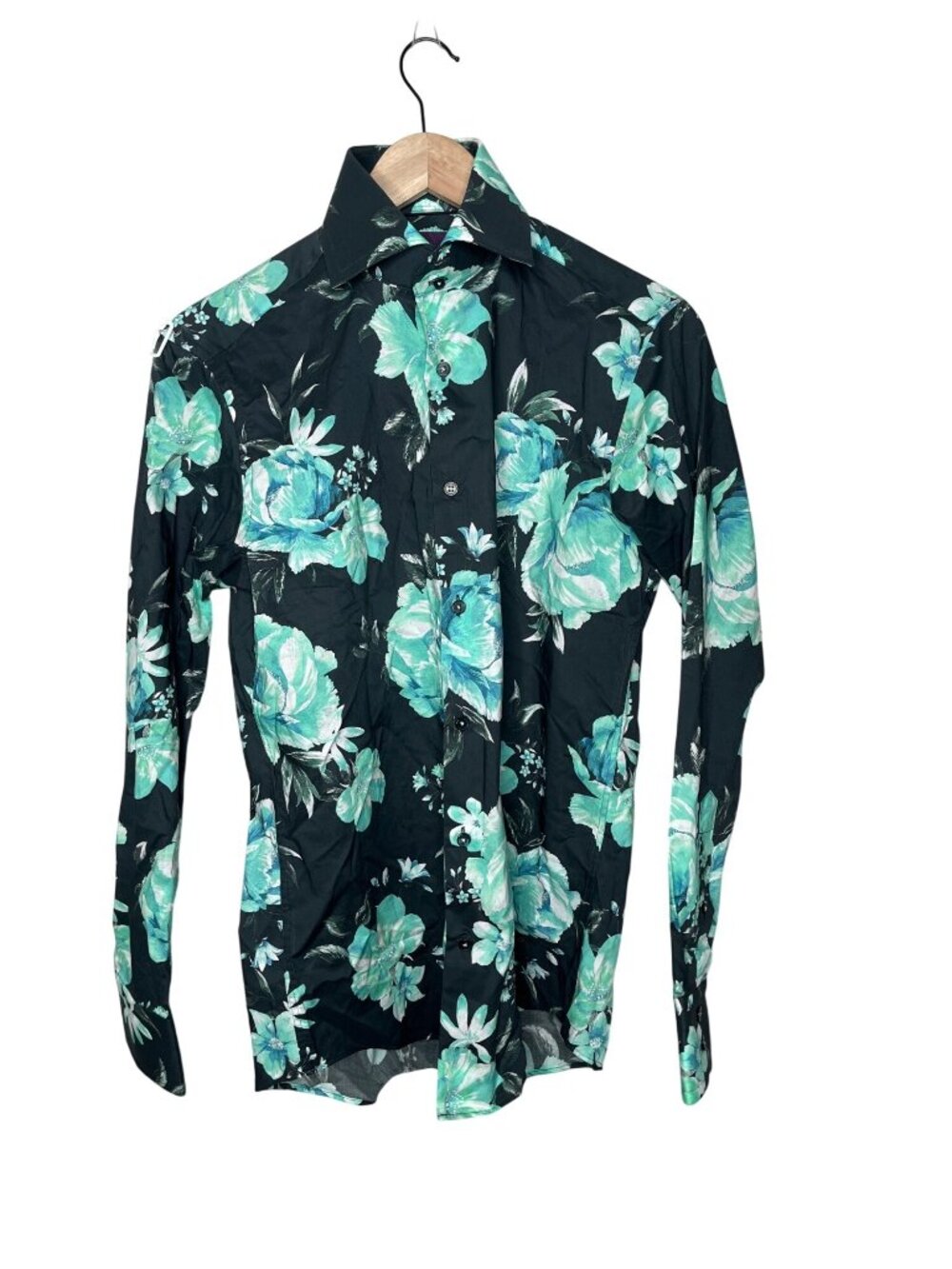 Hawes & Curtis London York Painted Floral Dress Shirt Green Small